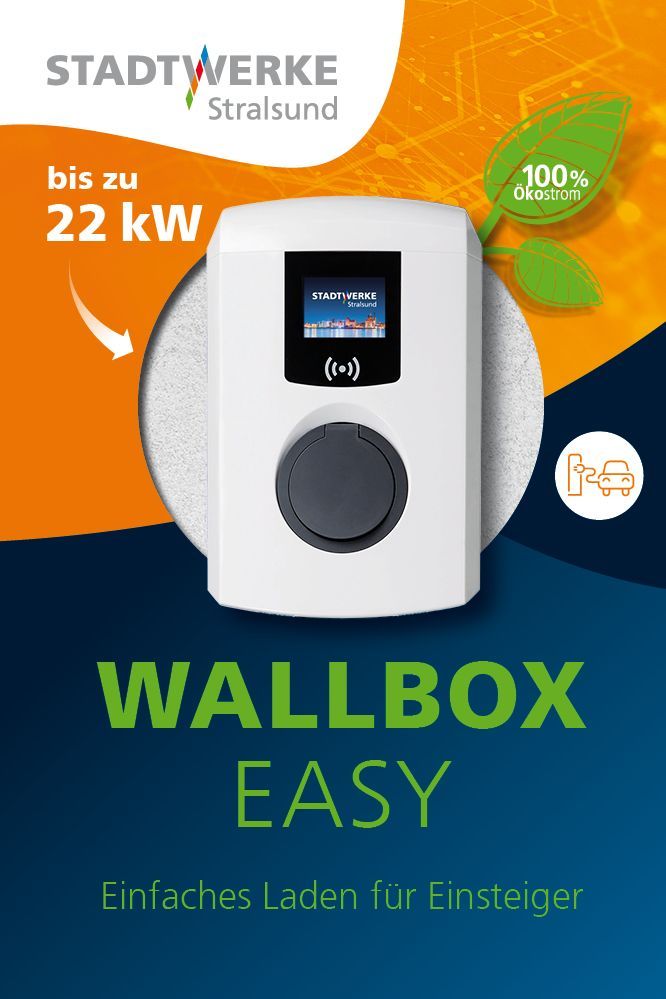 Easy Wallox der Stadtwerke Stralsund mit 22 kw Ladeleistung für Elektroauto.